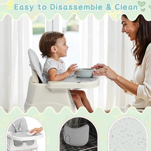 LALAHO 3-in-1 Baby High Chair W/ 5-Point Harness and Locking Wheels, Grey — view 5