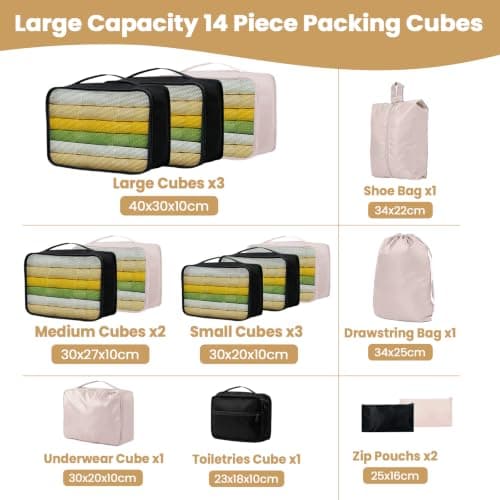 Packing Cubes 14-piece, All Size Packing Cubes for Suitcases, Large Capacity Travel Cubes (14, Black Beige) — view 2
