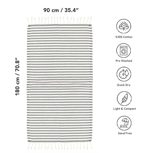 Blue Beach Turkish Towel Striped - 90 x180cm Large Turkish Hammam Peshtemal Towel - Super Absorbent, Quick Dry, Lightweight, Compact Towels for Swimming, Bath, Gym, Sauna and Travel (Sky Blue) — view 4