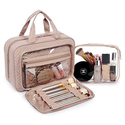 BAGSMART Toiletry Bag Hanging Travel Makeup Organizer with TSA Approved Transparent Cosmetic Bag Makeup Bag for Full Sized Toiletries, Large-Pink — view 2