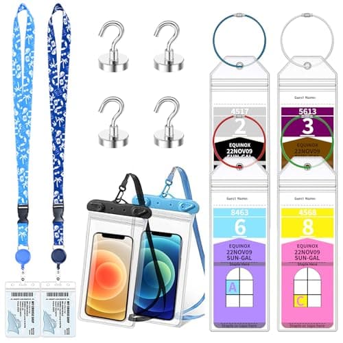 12 Pcs Royal Caribbean Cruise Essentials Kit Include Retractable Cruise Lanyards for Ship Card, Luggage Tags Holder, Waterproof Phone Pouch, Magnetic Hook for Royal Caribbean & Celebrity Cruise Lines