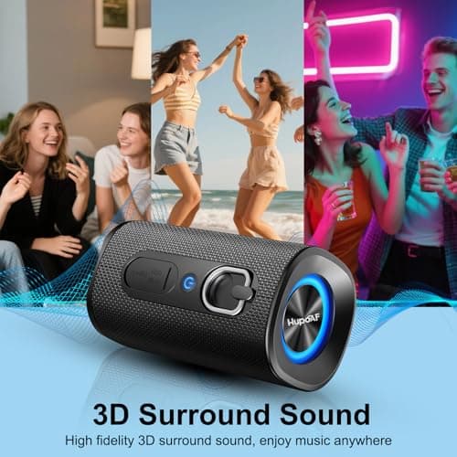 Bluetooth 5.4 Speaker Portable Wireless Speaker with Stereo Sound, Extra Bass, IPX7 Waterproof shower speaker, 15H Playtime, Built-In Mic, Durable Loud Outdoor Speaker for Travel, Sport, Gift, Black — view 2