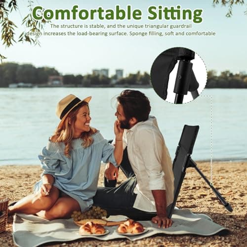 Folding Beach Chair, Lightweight Camping Chair with Storage Bag, Portable Foldable Garden Chairs Outdoor Sun Lounger Seats, Deck Beach Chairs Mats for Camp Beach Picnic Fishing Barbecues Traveling — view 4