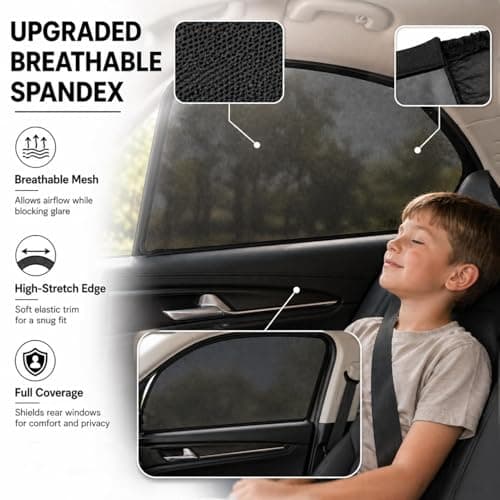 4 Pcs Stretchy Mesh Car Sun Shade, UV Protection Car Sun Shade for Baby Kids Pets, Universal Fit for Front and Rear Side Window for Travel — view 3