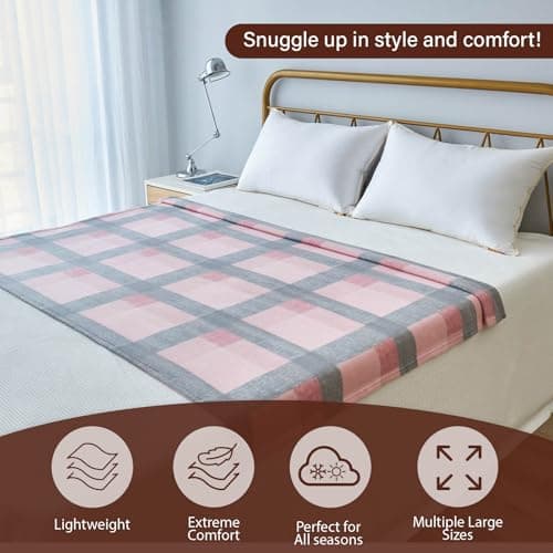 Dreamscene Blush Winter Check Fleece Blanket Super Soft Warm Cosy Sofa Bed Picnic Garden Throw Over, Plaid Tartan Pink Grey - 120 x 150cm — view 3