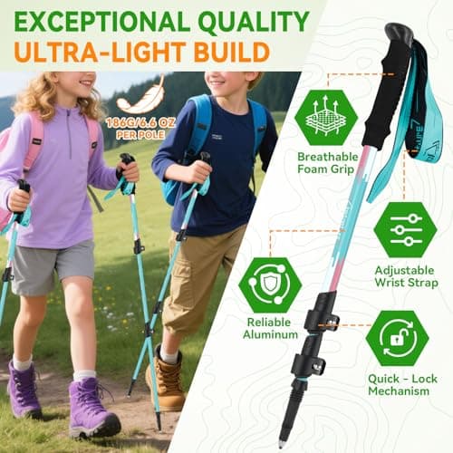 Clostnature Adjustable Kids Trekking Poles, 2 Pack Telescopic Walking Poles — view 3