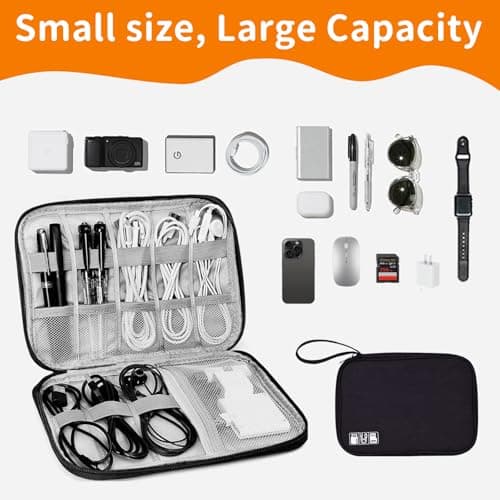 MeiLang Travel Cable Organiser Electronics Accessories Organizer Waterproof Portable Tech Pouch with Handle for USB Cable SD Drive Cords Black — view 2