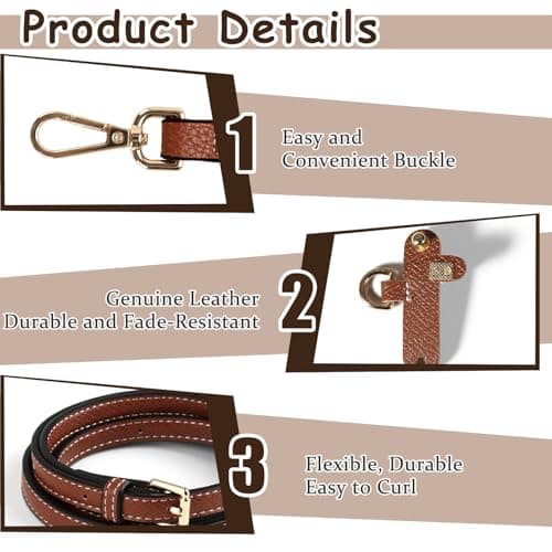 Leather Bag Strap Replacement for Mini Bags, Adjustable No Punch Shoulder Strap with Adapter Kit, PU Leather Crossbody Strap Compatible with Handbags, Shoulder Bags and Purse, 37-49 Inches Brown — view 3