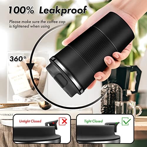 Travel Mug with Leakproof Lid,Insulated Reusable Coffee Mug for Hot&Cold Drinks/Tea,Portable Stainless Steel Thermal Takeaway Travel Coffee Cup for Car/Outdoor/Picnic/Office/School (510ml Black)11 — view 5
