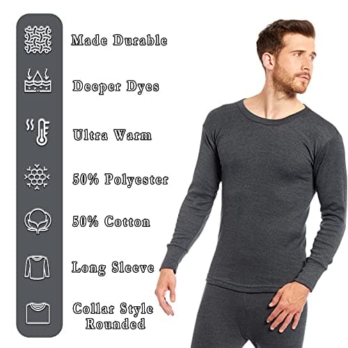 Heatwave® Pack of 2 Men's Thermal Long Sleeve Top, Warm Underwear Baselayer, S M L XL XXL Thermals, X Large Charcoal — view 4