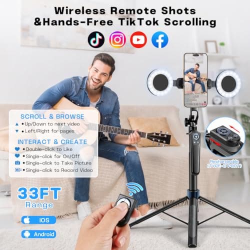 DMYWB 71" Phone Tripod with 2 LED Lights & Wireless Remote — view 6