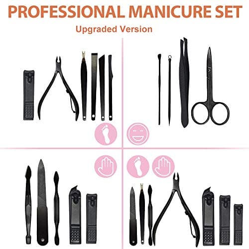 16 in 1 Upgraded Professional Manicure Pedicure Kit, Stainless Steel Nail Clippers Grooming Set with Luxurious Brown Leather Travel Case, Push-Button Closure for Hand Foot Facial Care Men Women — view 2