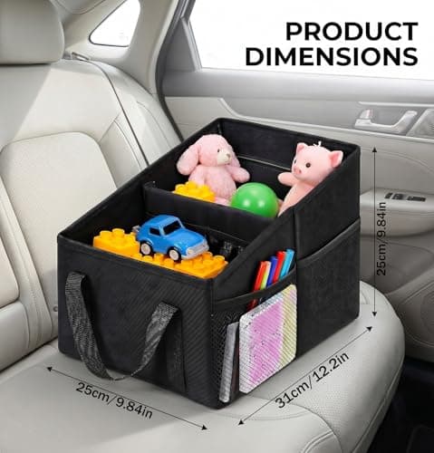 Lirynox Car Organiser, 31x25x25cm Car Seat Organizer Portable Waterproof Boot Storage Organisers with Handle Foldable Multi-Compartment Backseat Storage Caddy for Holds Toys Snacks Cups Books Tissue — view 3