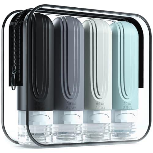 Mrsdry Travel Bottle for Toiletries, Leak Proof Silicone Travel Size 90ml Bottles Refillable Containers for Liquid Shampoo, BPA Free and TSA Approved Travel Accessories with Clear Bag (4 Pack)