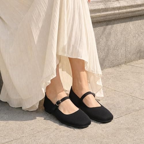 DREAM PAIRS Women's Mary Jane Square Toe Ballet Flats,Black,7 — view 3