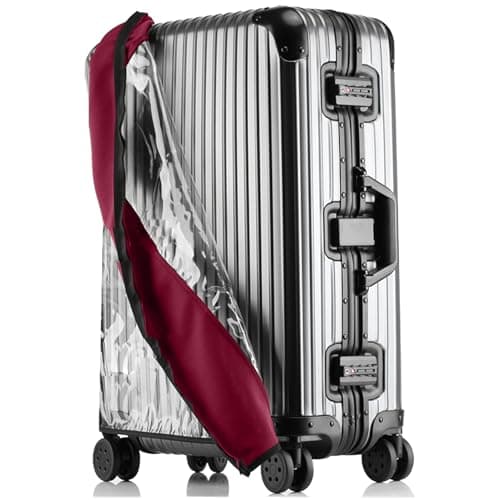 Linpr Clear PVC Suitcase Cover, Travel Luggage Protector, Red, 30
