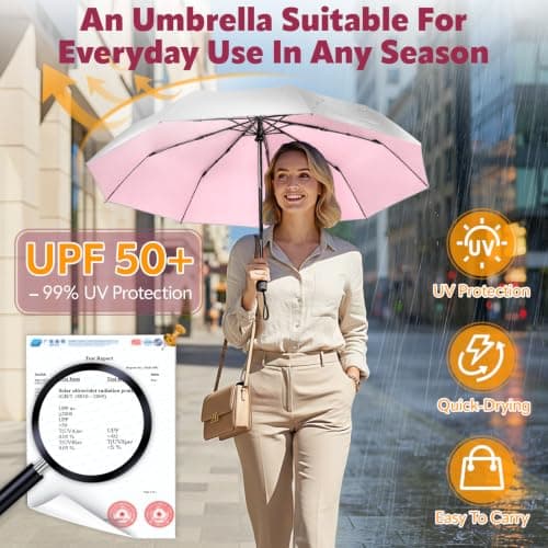 ZOMAKE UV Umbrella for Sun Protection UPF 50+ (46 Inch,Silver/Pink) — view 2