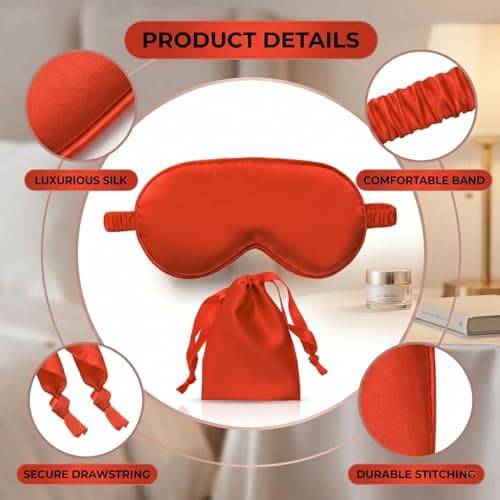 Gaomumu 2PCS Sleep Eye Mask, Soft Smooth Imitation Silk Eye Covers, Full Light Blocking Blindfold, Comfortable Adjustable Eye Shade, Suitable for Sleeping, Work, Travel & Meditation(Red) — view 3