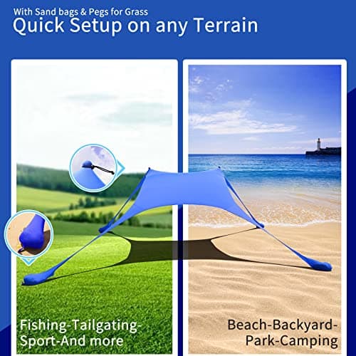 Cuupo Beach Tent Pop Up 2x2.1m UPF 50 Lycra Sun Shade Outdoor Anti-Wind Sun Protection with Stability Poles Backyard with Beach Blanket Royal Blue — view 5