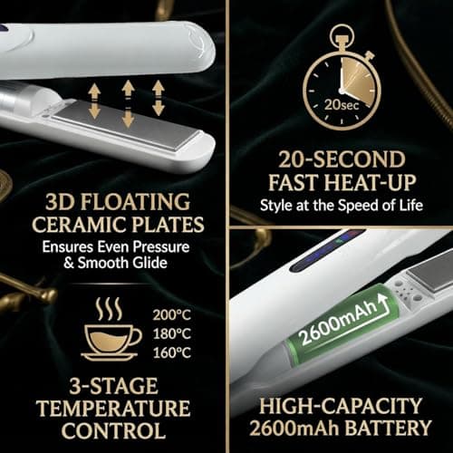 Mini Hair Straightener Rechargeable,2in1 Cordless Hair Straighteners and Curler,Mini Hair Straightener Wireless,Rechargeable Ceramic Mini Portable Curling Iron with 2600mah (White) — view 3