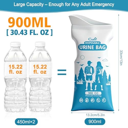 Disposable Urine Bags 10 PCS – 900ML Portable Pee Bags for Travel, Emergency Unisex Urinals for Men Women, Leak-Proof Vomit Bags for Car Camping Road Trip, Travel Potty for Adults Pregnant Patient — view 2