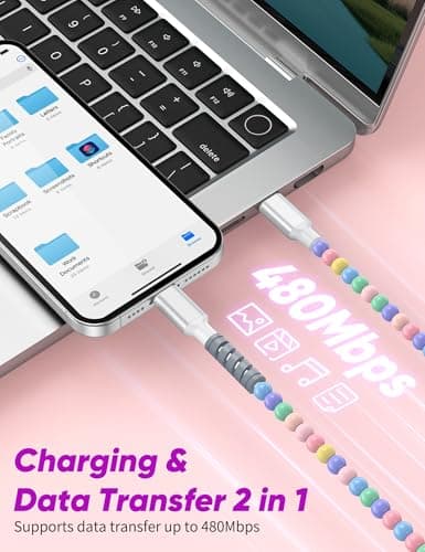ACOCOBUY USB C to USB C Cable 2m Cute Beaded Phone Charger Cable Colorful — view 4
