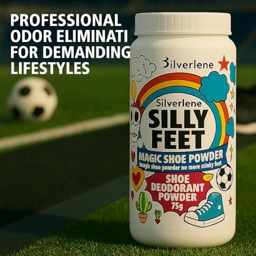 Silly Feet Shoe & Foot Deodorant Powder - Hypoallergenic, Antifungal Talc with Puff Applicator – Sweat Absorbing, Odor Control for Work Boots, Sneakers, Gym Shoes – Travel Size 75g — view 2