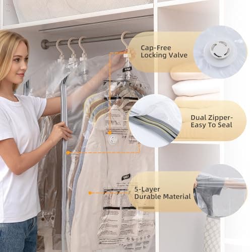 TAILI Hanging Vacuum Storage Bags for Clothes, Side-Widen Space Saver Bags (3 Long, 3 Short), Clear Large Compression Bag 6 Pack, Closet Organizers and Storage — view 6