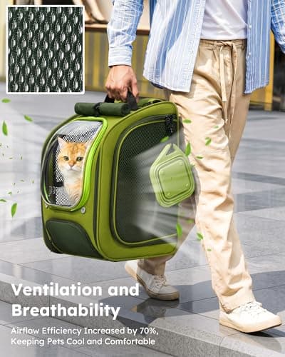 pecute Cat Backpack with Foldable Bowl, Bubble Cat Carrier, Green — view 5