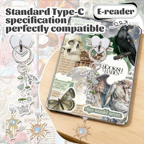 Bubaxuce 6 Pieces Inserts For E-Book Readers Clear Case And 2 Dust Protection Charms Retro Phone Charm Set 17.3 cm X 12.2 cm Card Inserts Compatible With Kindle — view 5
