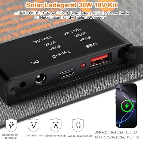【Portable Solar Panels for Camping 30W 18V Kit】 KWODE Solar Panel Charger — view 3
