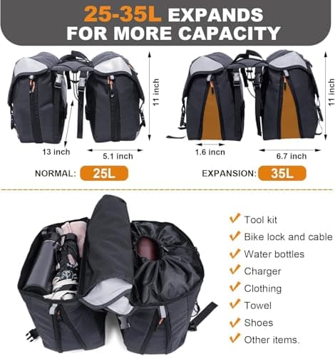 NDakter Bike Panniers, 35L Waterproof Panniers Bike Bags for Rear Rack, Expandable Double Bicycle Trunk Bag with Reflective Strips,E-Bike Panier Bag for Commute and Mountain Cycling Travel — view 2