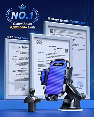 VANMASS Car Phone Holder 2026 BEST【85+ lbs Strongest Suction & Vent Clip】True Military-Grade Patent Universal Mobile Vehicle Mount Dashboard Windscreen Van Cradle for 17 Pro Max 16 15 14 Samsung, Blue — view 2