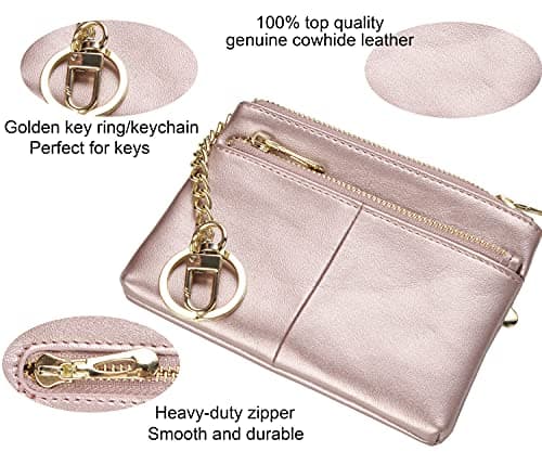Beurlike Womens RFID Coin Purse Change Wallet Small Leather Card Holder Keychain, Rose Gold, S, Fashion — view 4