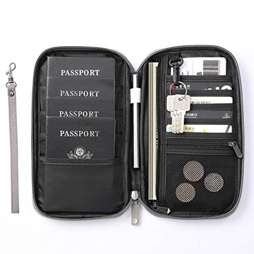 VanFn Travel Wallet Family Passport Holder RFID Blocking Travel Document Organiser Waterproof Holiday Passport Case Men Women for ID Card, Credit Cards, Flight Tickets, Money, Coins (Grey) — view 3
