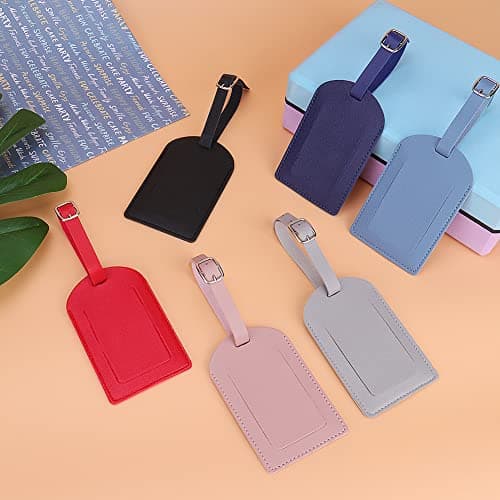 Luggage Tags, 6 Pcs Leather Baggage Labels Travel Luggage Tag with Name ID Card Suitcase Labels Tags for Luggage Bags Backpacks Cruise Waterproof Travel Accessories 6 Colors — view 6