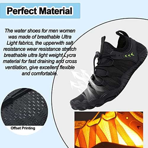 Supmix Mens Womens Water Shoes Beach Shoes Mens Womens Swim Shoes Quick Dry Barefoot Shoes Aqua Shoes Sea Shoes Surf Diving Pool Shoes for Mens Womens Black Green, 7 UK — view 3