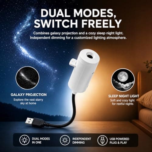 magimagi Galaxy Projector Night Light, 2-in-1 Holographic Star 5d Projector, Plug and Play with 2 Projection Films, 360° USB Galaxy & Moon Projectors Light for Bedroom Car Roof — view 3