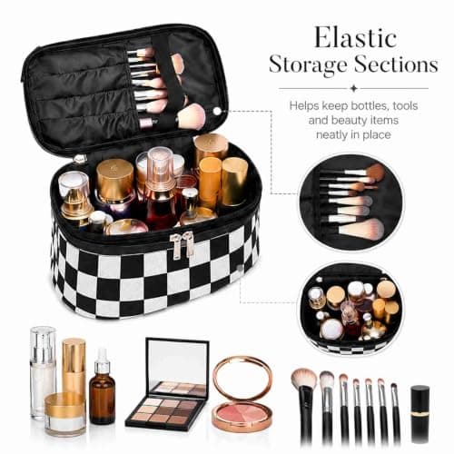 Travel Make Up Bag, Black and White Chequered Vanity Case, 1-Piece — view 6