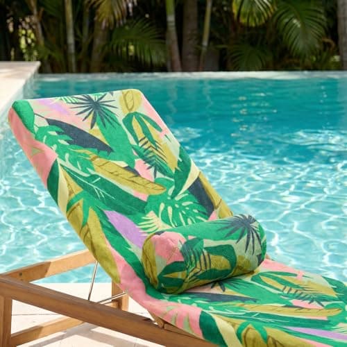 OHS Sun Lounger Cushion, Lightweight Compact Inflatable Pillow with Microfibre Cover Bolster Cushion Back Support Trave Pillow Outdoor Cushions Poolside Beach Accessories, Palm Green — view 3
