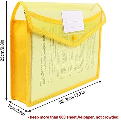 KAHEIGN 5Pcs Plastic Wallets, A4 Clear Popper Wallet Large Capacity Document Folder Pockets Files Envelope with Snap Closure and Pocket for School Office Home (5 Colors) — view 4