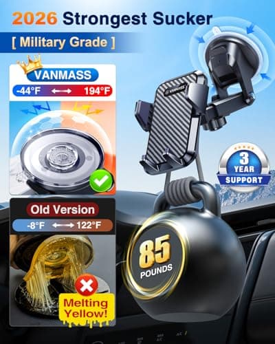 VANMASS Top Car Phone Holder 2026 [85+ lbs Strongest Suction & True Military-Grade] Rotatable Mobile Phone Mount Universal Dashboard Windscreen Vent Desk Automobile for iPhone 17-Pro Max 16 15 Samsung — view 3