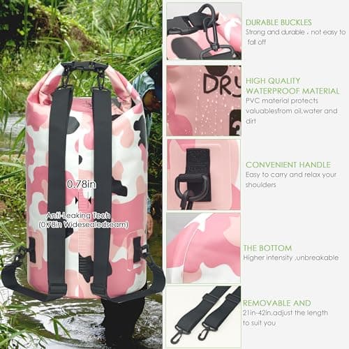 YUMQUA Waterproof Dry Bag Backpack 5L/10L/20L/30L/40L, Roll Top Floating Waterproof Storage Bags for Kayaking, Boating, Swimming, Hiking, Camping and Fishing — view 3