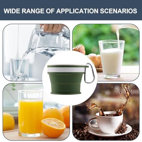 Foldable Silicone Mug – Compact Reusable Expandable Cup, 3.54x3.54x1.06 inches Portable Leak Resistant Drinking Cup with Carabiner Hook | Travel Camping Hiking Hydration Gear — view 3