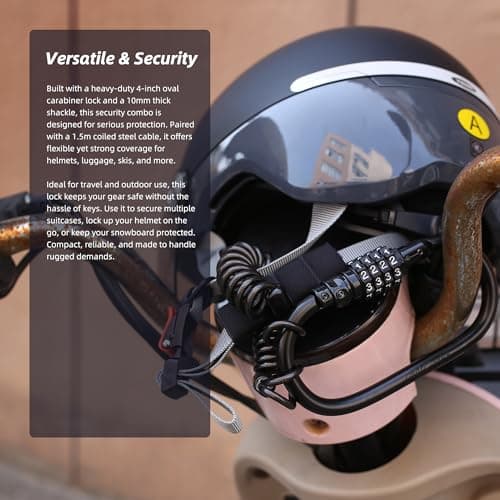 UP Security Combination Lock D Ring with Retractable Cable, 4 Digit Combo Lock for Helmet Safe, Backpack, Luggage Anti-Theft, Stroller, Scooter, Gym Locker, Fence, Travel, Outdoor Use (Oval, Black) — view 6
