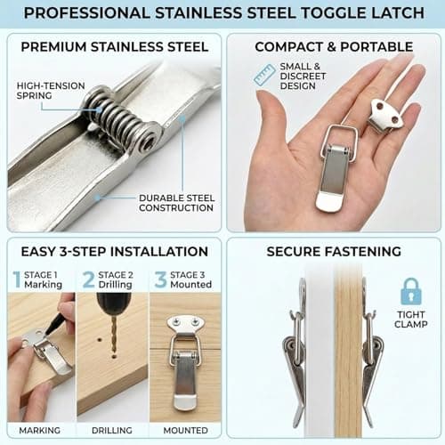 4 Pieces Crate Lock - Stainless Steel Quick Release with Screws, Box Lock for Furniture, Secure Lock for Boxes and Containers, Furniture Latch Snap Lock — view 5