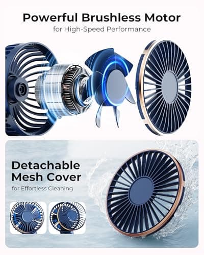 TUNISE Portable Handheld Fan 4000mAh Mini Fan 6 Speed LED Display 180° Adjustable Navy Blue — view 3