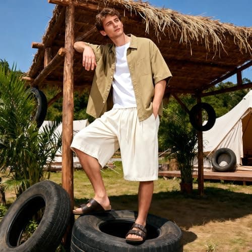FITORY Mens Leather Sandals, Cork Footbed Slides for Summer Mocha Size 9.5 — view 2