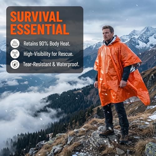 Wihozte Emergency Survival Poncho 4PCS Thermal Mylar Foil Coating Blanket, Foil Blanket Insulation Poncho for Outdoor Survival Family Car Events, 100×130cm Mylar Foil, windproof waterproof insulated — view 5