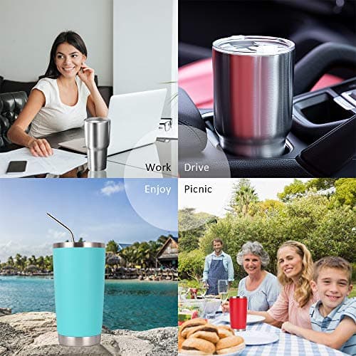 Y·J&H 20oz (550ml) Travel Tumbler Double Wall Vacuum Insulated Coffee Mug Stainless Steel Coffee Cup with 2 Splash Proof Lid, 2 Straws & Free Cleaning Brush, BPA Free - Turquoise&Blue — view 5